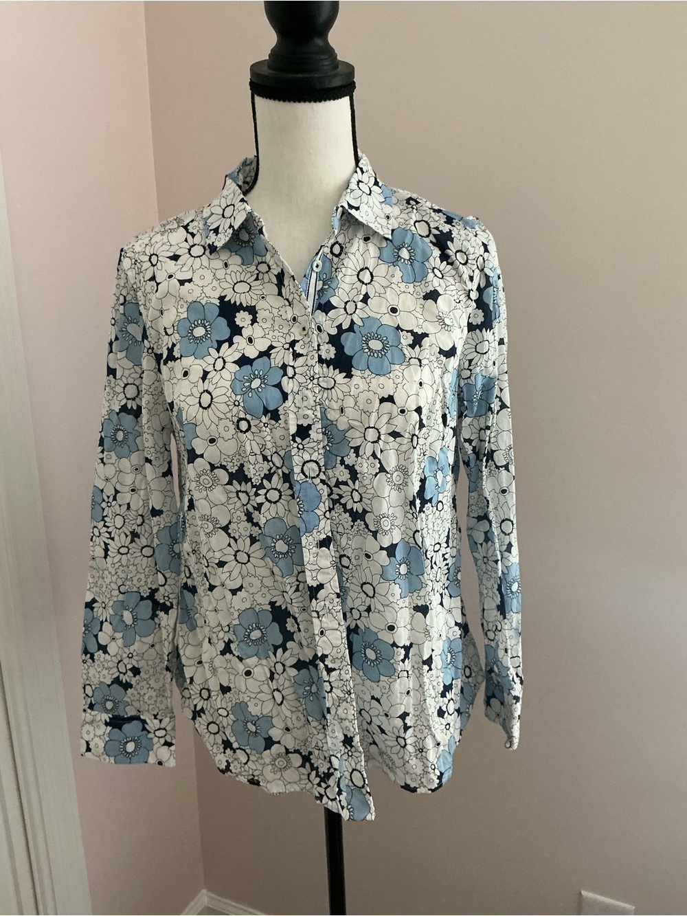 Talbots Blue and White Floral Button-Down Shirt